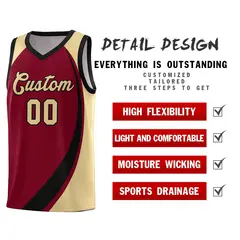 Crimson White-Khaki Color Block Basketball Jersey 4