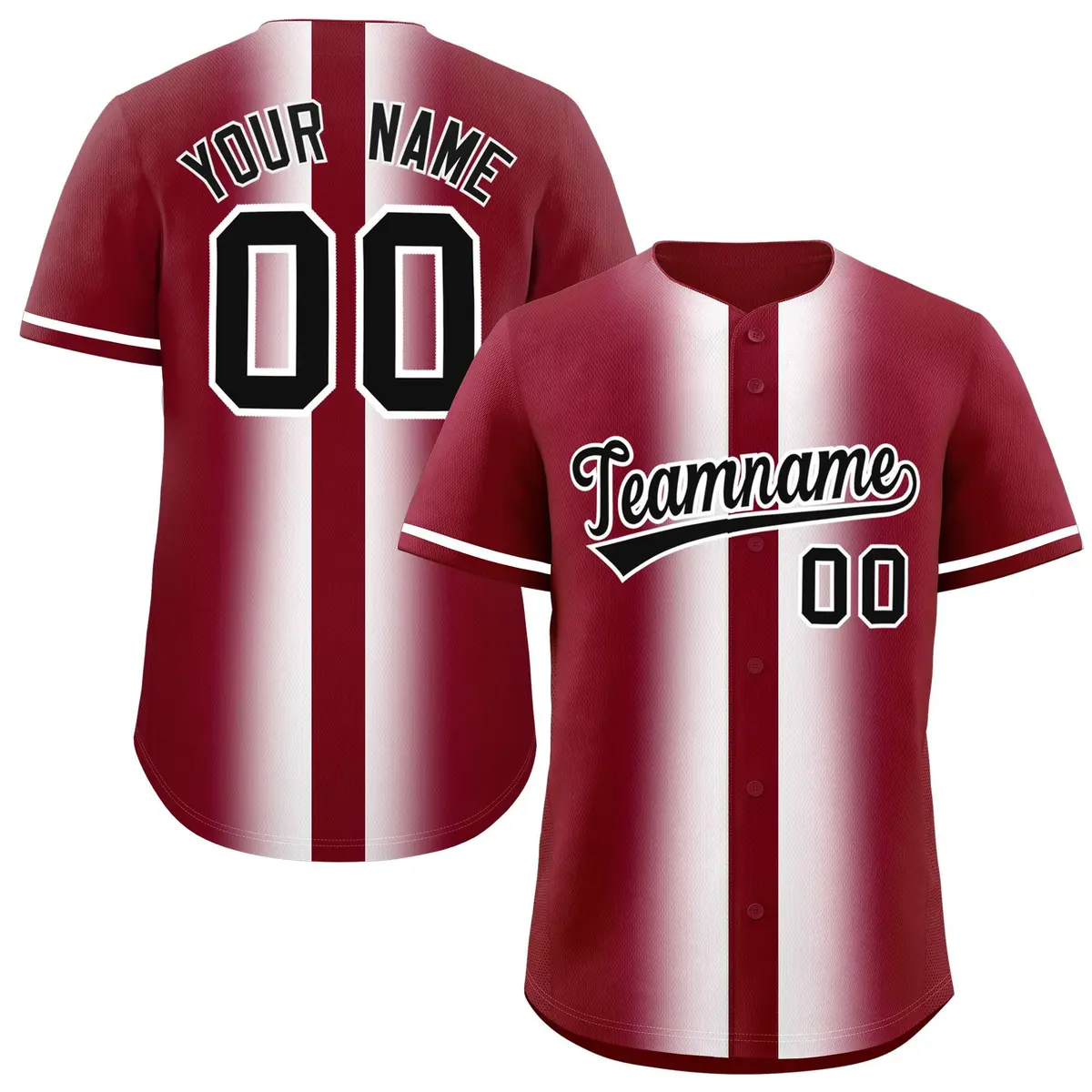 Crimson White Lapel Gradient Fashion Baseball Jersey