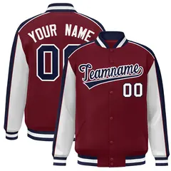 Crimson White-Navy Color Block Varsity Bomber Baseball Jacket 1