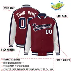 Crimson White-Navy Color Block Varsity Bomber Baseball Jacket 2
