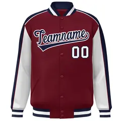 Crimson White-Navy Color Block Varsity Bomber Baseball Jacket 3