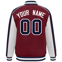 Crimson White-Navy Color Block Varsity Bomber Baseball Jacket 4