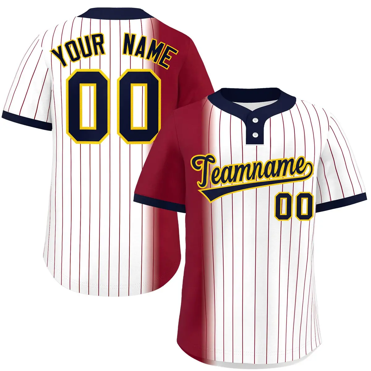 Crimson White-Navy Gradient Stripe Two-Button Softball Jersey