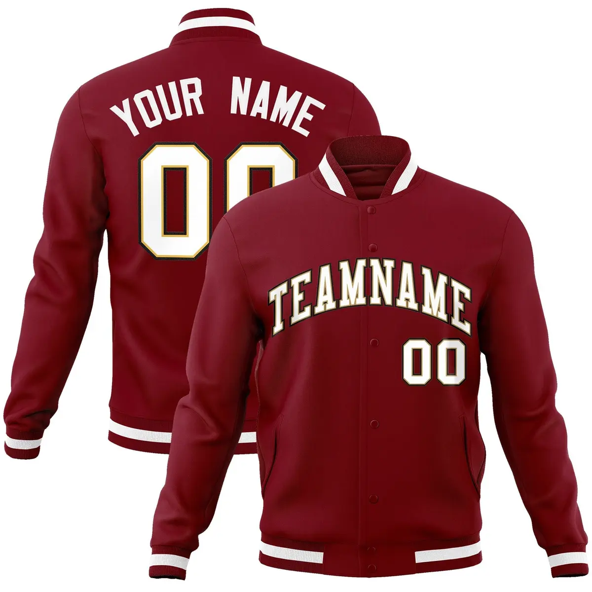 Crimson White-Old Gold Varsity Full-Snap Letterman Jacket