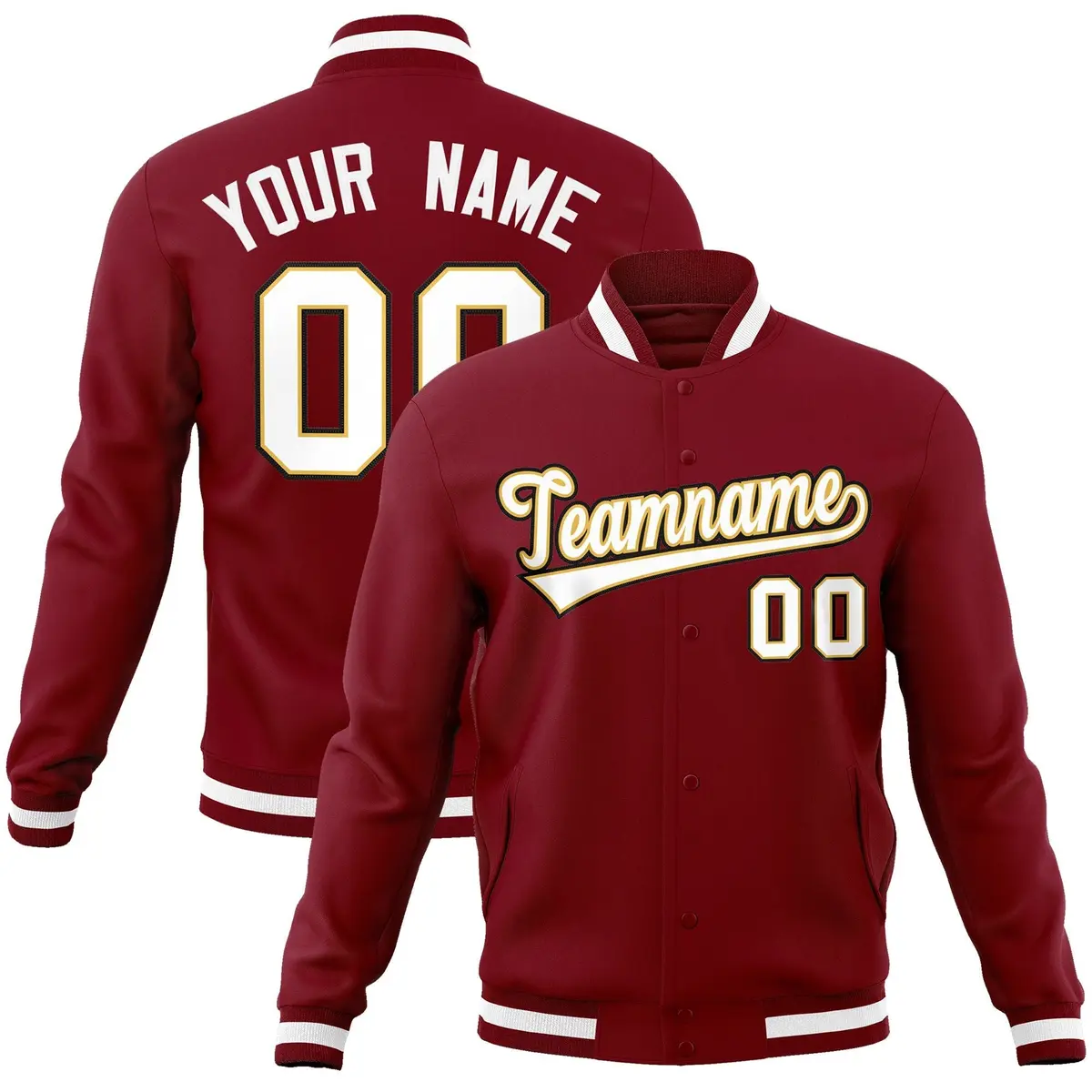 Crimson White-Old Gold Varsity Full-Snap Letterman Jacket
