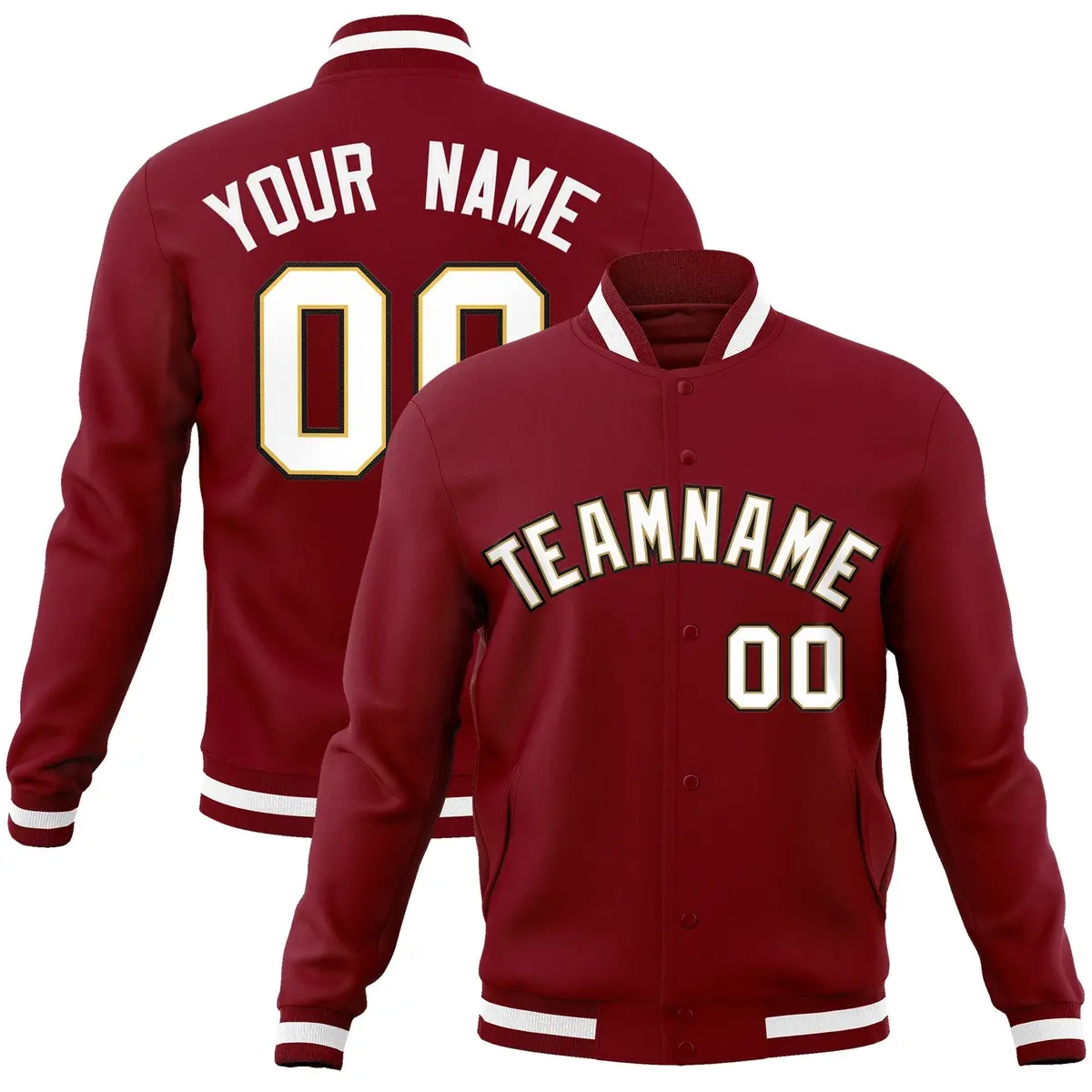 Crimson White-Old Gold Varsity Full-Snap Letterman Jacket