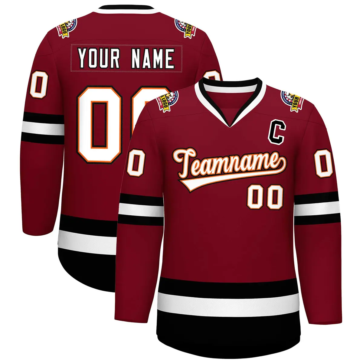 Crimson White Orange-Black Classic Style Hockey Jersey