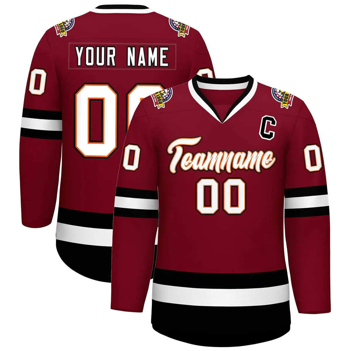 Crimson White Orange-Black Classic Style Hockey Jersey