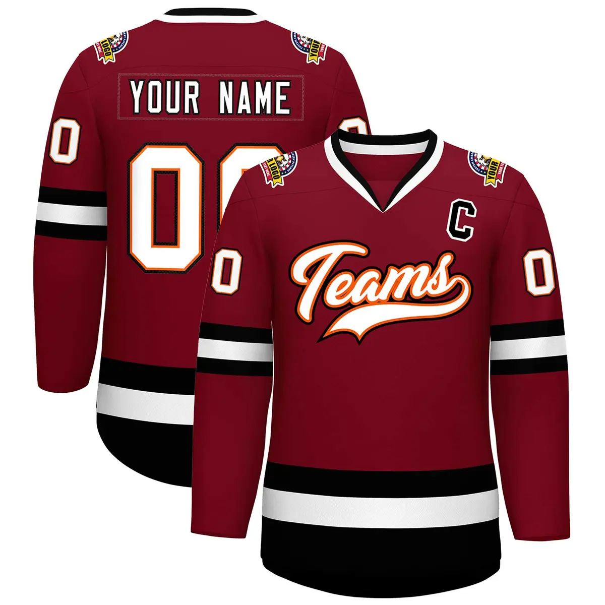 Crimson White Orange-Black Classic Style Hockey Jersey
