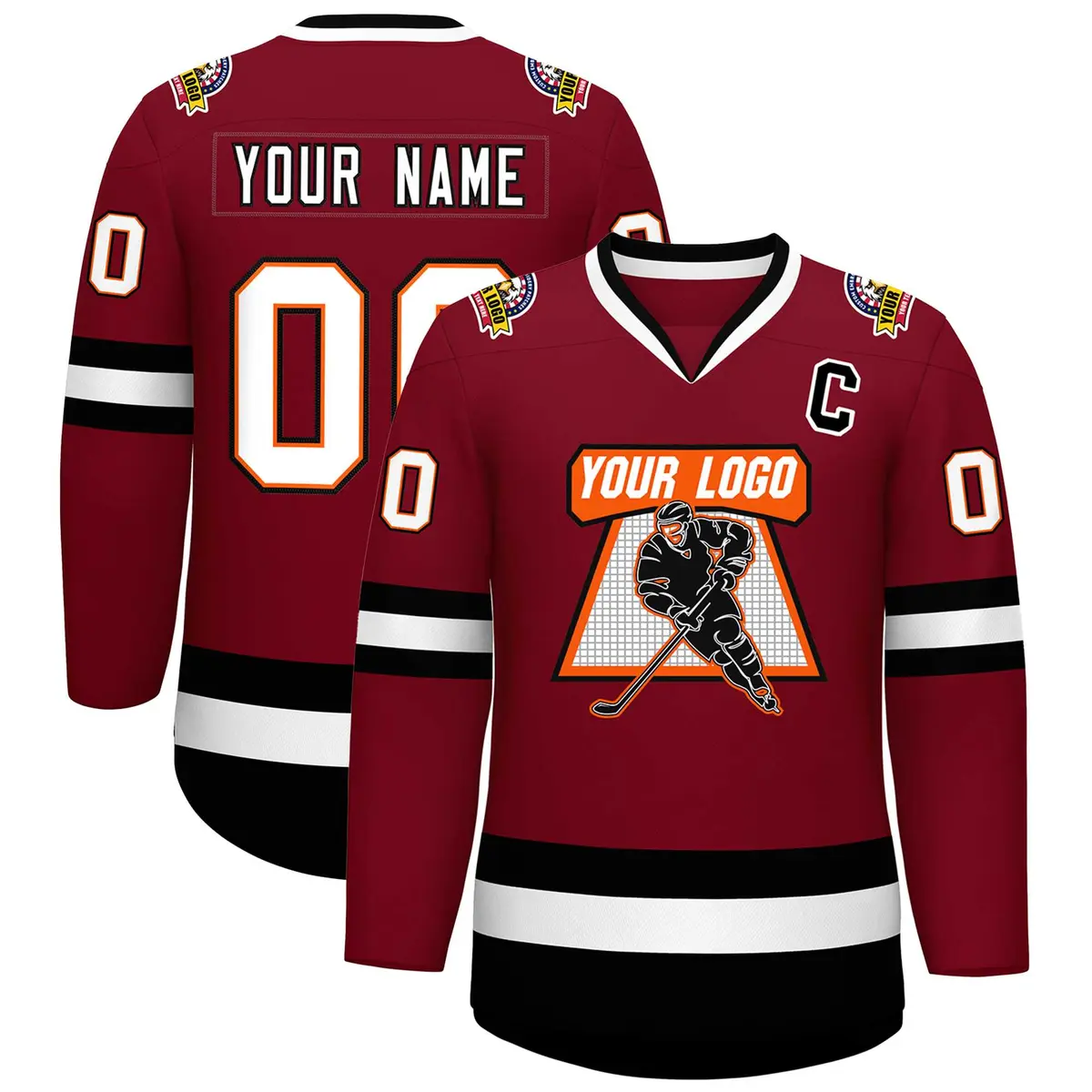 Crimson White Orange-Black Classic Style Hockey Jersey