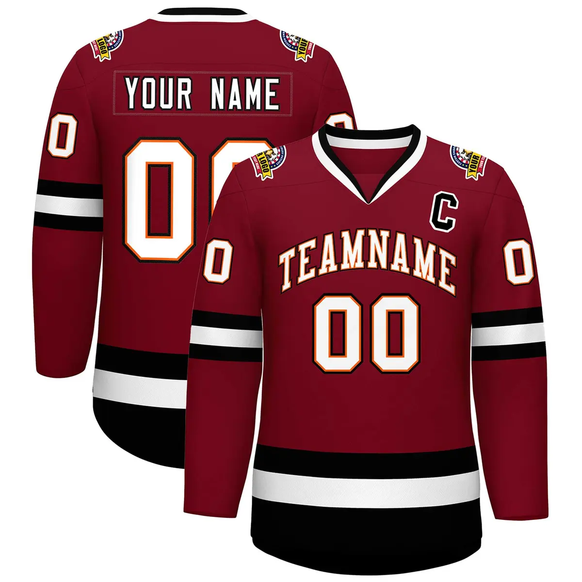 Crimson White Orange-Black Classic Style Hockey Jersey