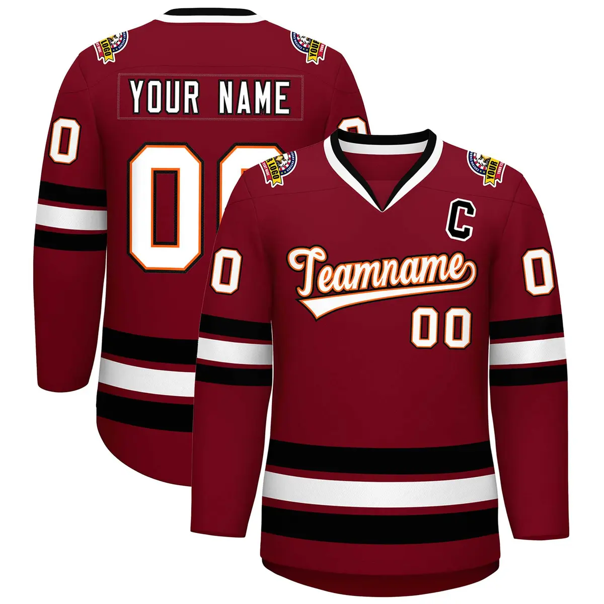 Crimson White Orange-Black Classic Style Hockey Jersey