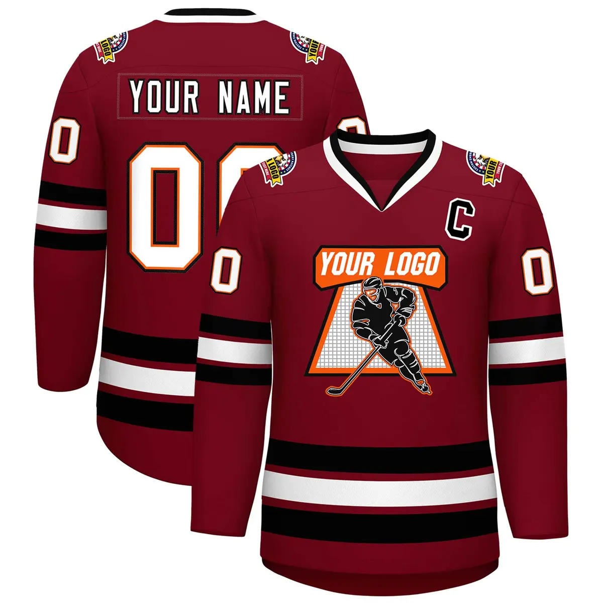 Crimson White Orange-Black Classic Style Hockey Jersey