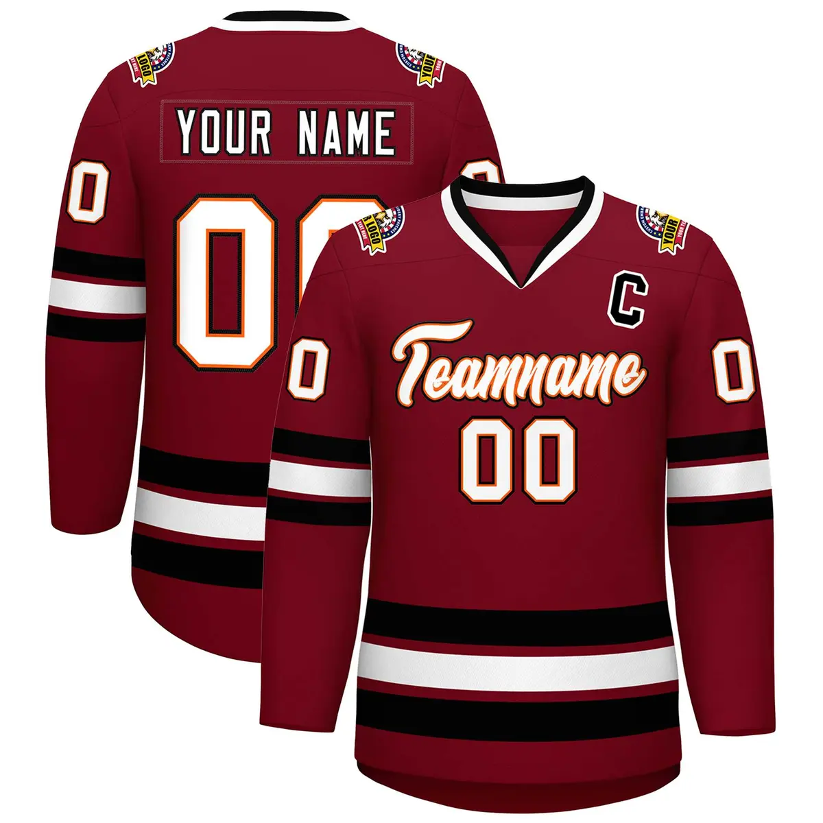 Crimson White Orange-Black Classic Style Hockey Jersey