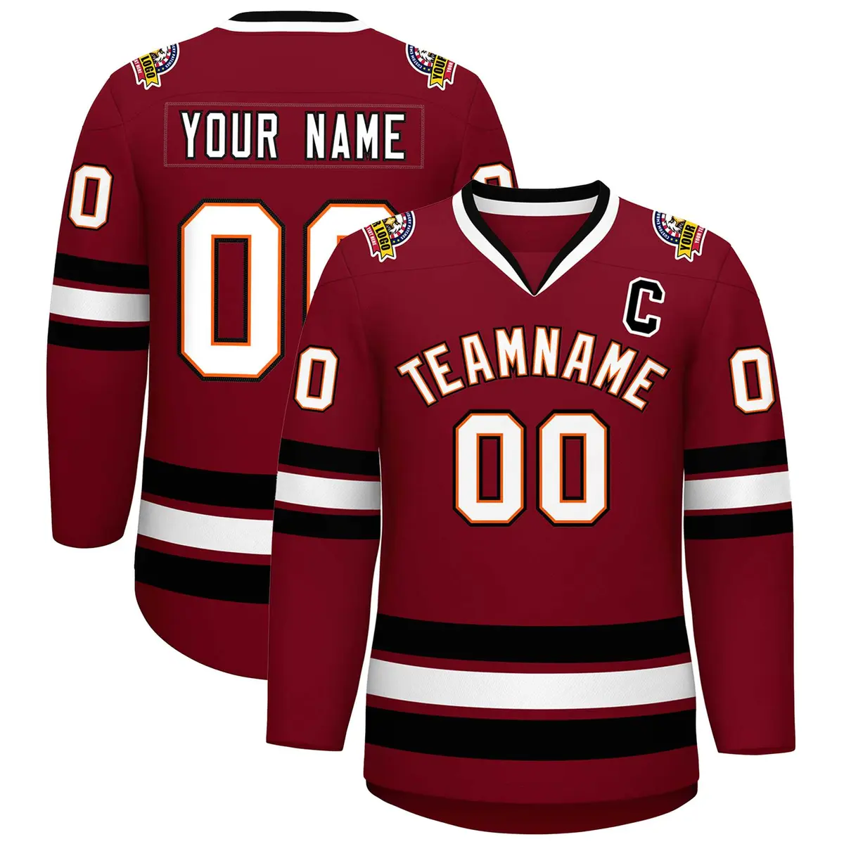 Crimson White Orange-Black Classic Style Hockey Jersey