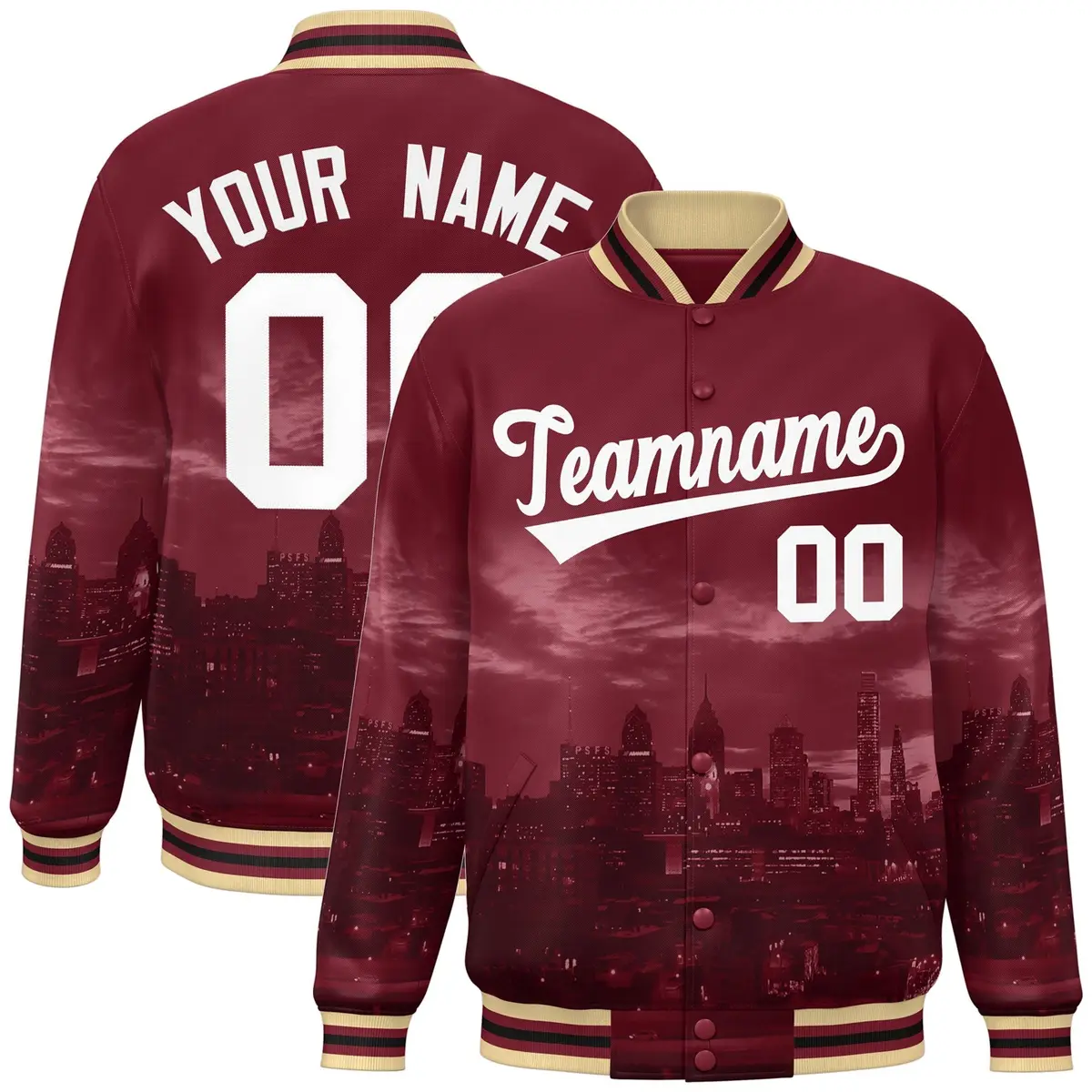 Crimson White Philadelphia Skyline Track Varsity Full-Snap Jacket
