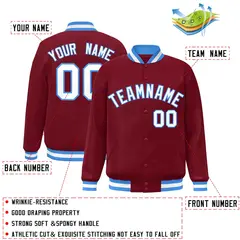 Crimson White-Powder Blue Varsity Full-Snap Letterman Jacket 2