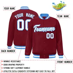 Crimson White-Powder Blue Varsity Full-Snap Letterman Jacket 2