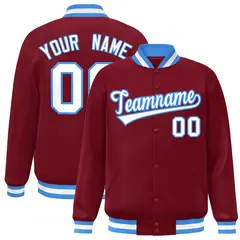 Crimson White-Powder Blue Varsity Full-Snap Letterman Jacket 1