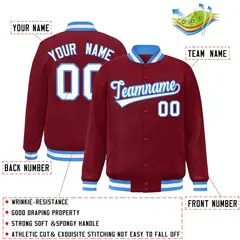 Crimson White-Powder Blue Varsity Full-Snap Letterman Jacket 2