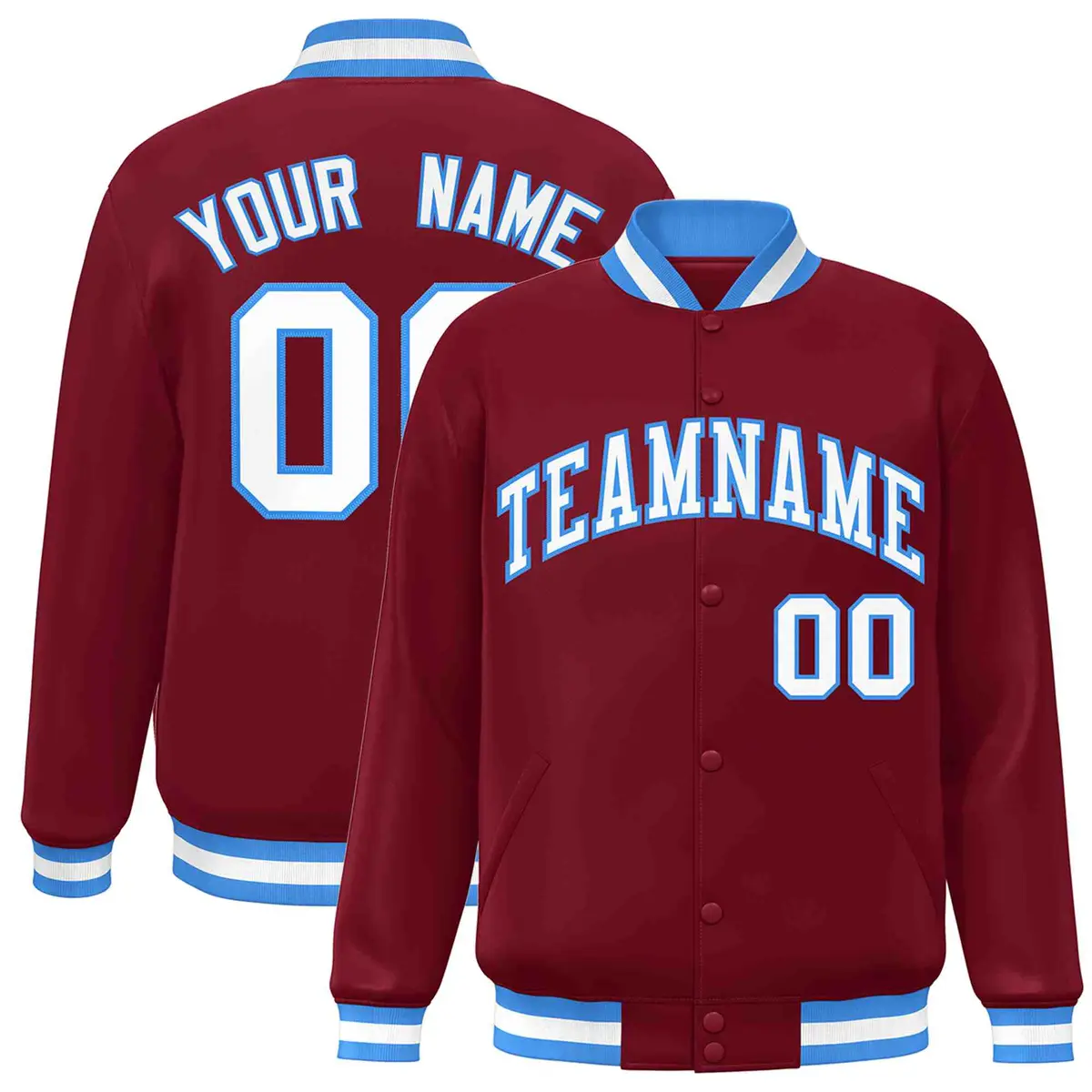 Crimson White-Powder Blue Varsity Full-Snap Letterman Jacket