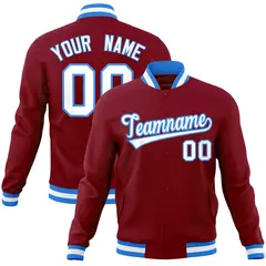 Crimson White-Powder Blue Varsity Full-Snap Letterman Jacket 1