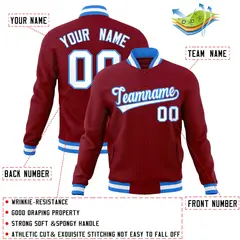 Crimson White-Powder Blue Varsity Full-Snap Letterman Jacket 4