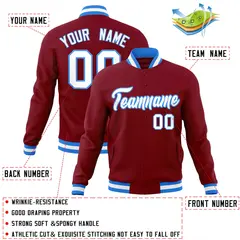 Crimson White-Powder Blue Varsity Full-Snap Letterman Jacket 4