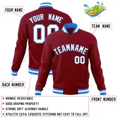Crimson White-Powder Blue Varsity Full-Snap Letterman Jacket 4