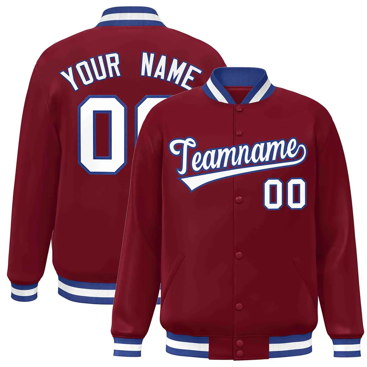 Crimson White-Royal Varsity Full-Snap Letterman Jacket