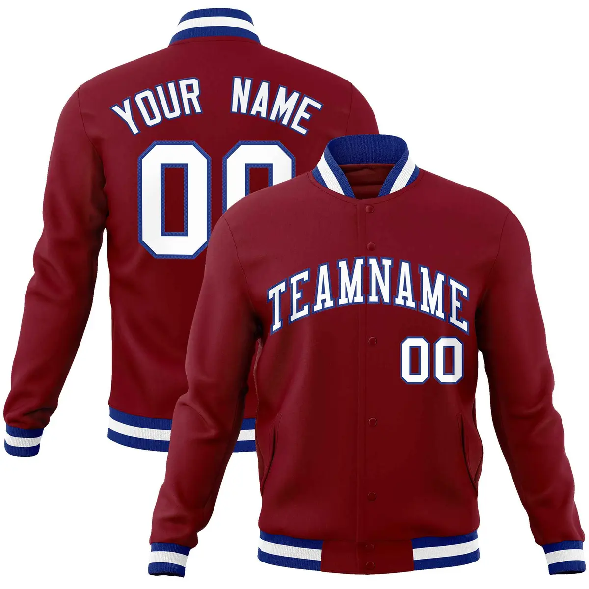 Crimson White-Royal Varsity Full-Snap Letterman Jacket