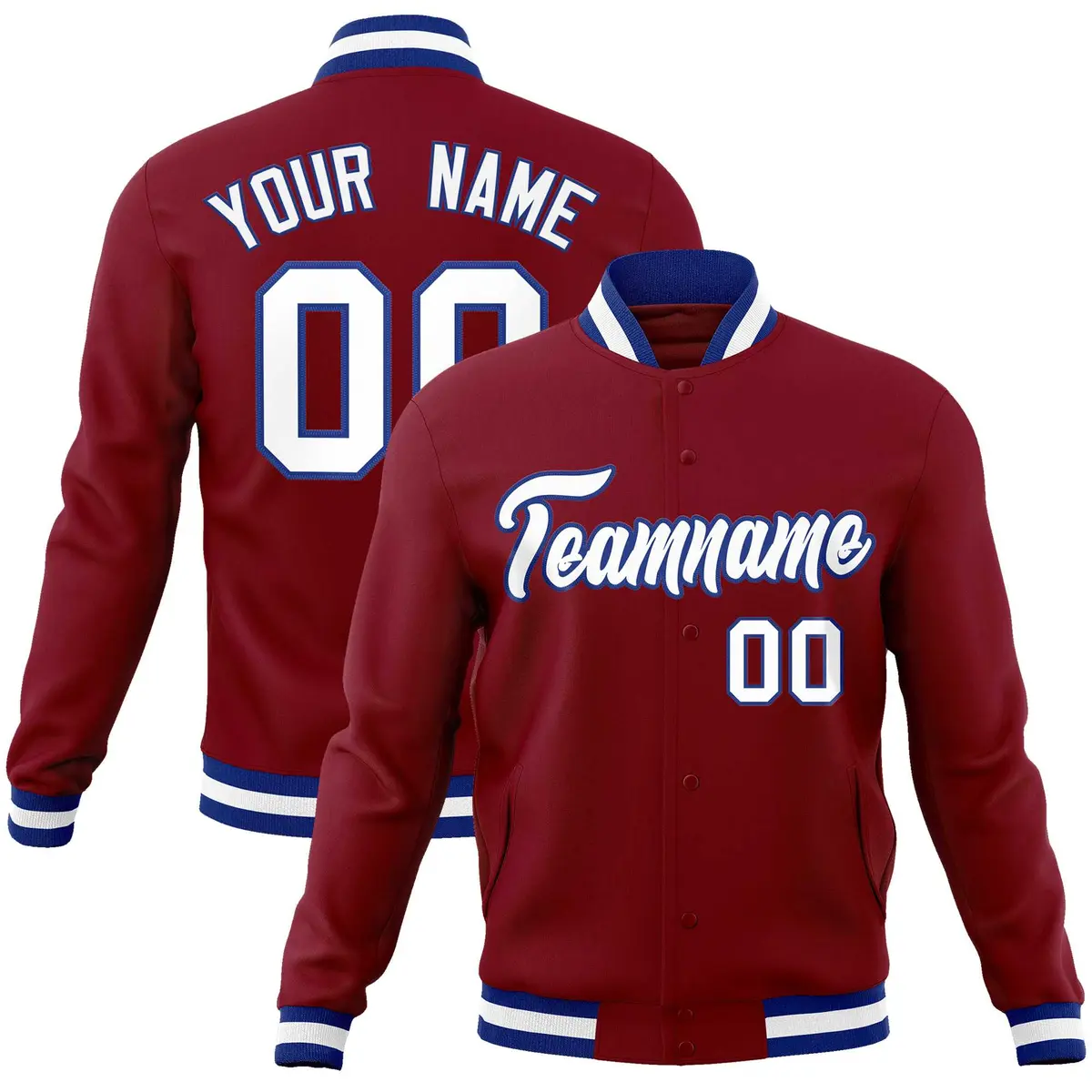 Crimson White-Royal Varsity Full-Snap Letterman Jacket