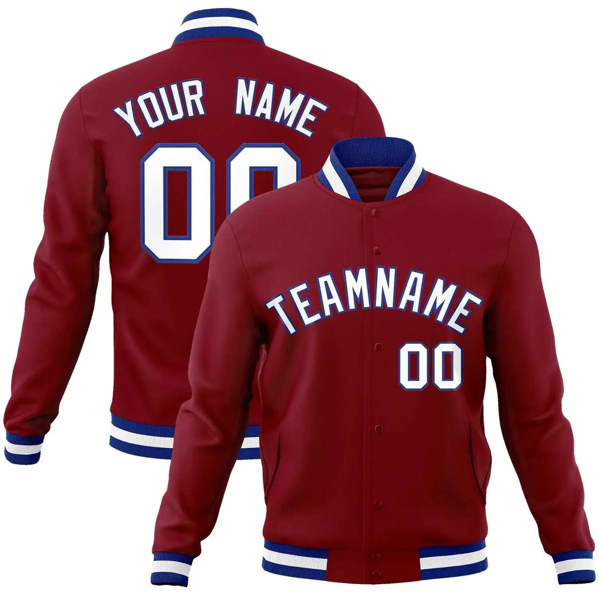Crimson White-Royal Varsity Full-Snap Letterman Jacket