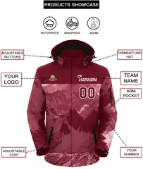 Crimson White Snow Mountain Graffiti Hooded Waterproof Jacket 2