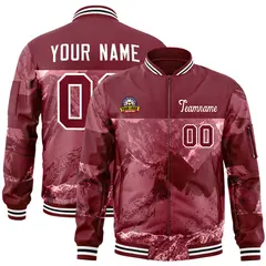 Crimson White Snow Mountain Varsity Letterman Bomber Jacket