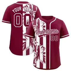 Crimson White Split Coconut Tree Baseball Jersey 1