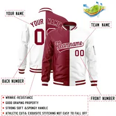 Crimson White Split Varsity Full-Zip Letterman Bomber Jacket 2