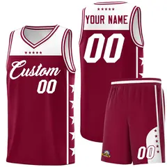 Crimson White Star Pattern Team Basketball Jersey 1