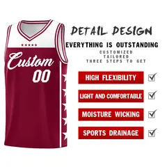 Crimson White Star Pattern Team Basketball Jersey 2