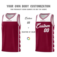 Crimson White Star Pattern Team Basketball Jersey 3