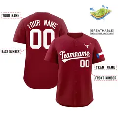 Crimson White Texas Flag Classic Authentic Baseball Jersey 2