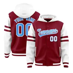 Crimson White Varsity Letterman Hoodie Jacket Raglan Three Stripes 1