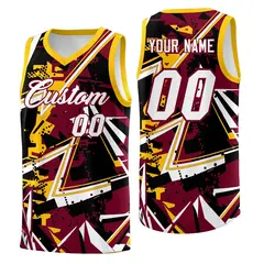 Crimson Yellow Abstract Graffiti Drapable Basketball Jersey 1