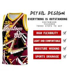 Crimson Yellow Abstract Graffiti Drapable Basketball Jersey 2