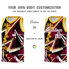 Crimson Yellow Abstract Graffiti Drapable Basketball Jersey 3