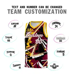 Crimson Yellow Abstract Graffiti Drapable Basketball Jersey 4