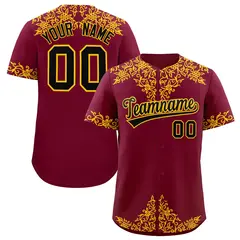Crimson Yellow Baroque Style Baseball Jersey 1
