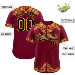 Crimson Yellow Baroque Style Baseball Jersey 2