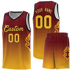 Crimson Yellow-Black Flame Gradient Basketball Jersey