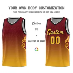 Crimson Yellow-Black Flame Gradient Basketball Jersey 3